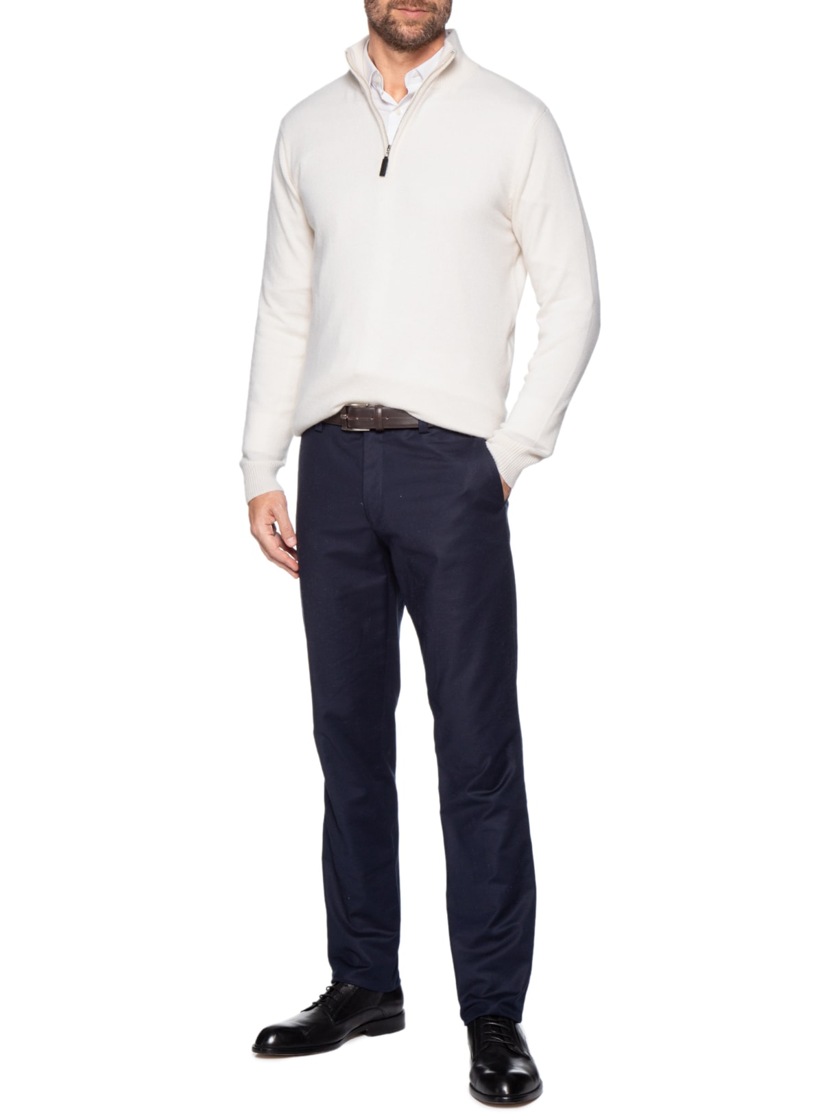 Suéter Masculino Puro Cashmere Detalhe Zíper Branco '2 Essential