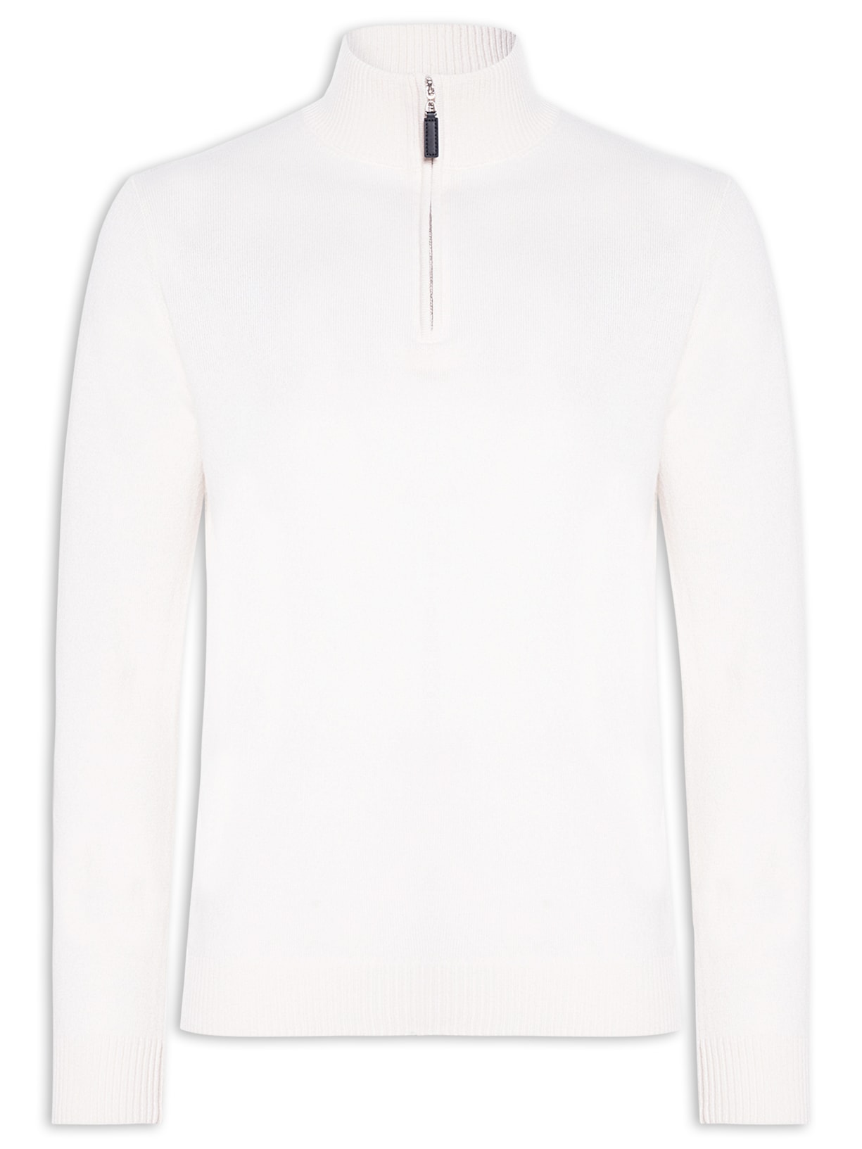 Suéter Masculino Puro Cashmere Detalhe Zíper Branco '2 Essential