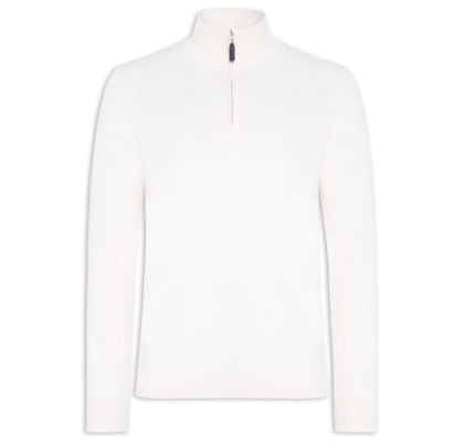 Suéter Masculino Puro Cashmere Detalhe Zíper - Branco