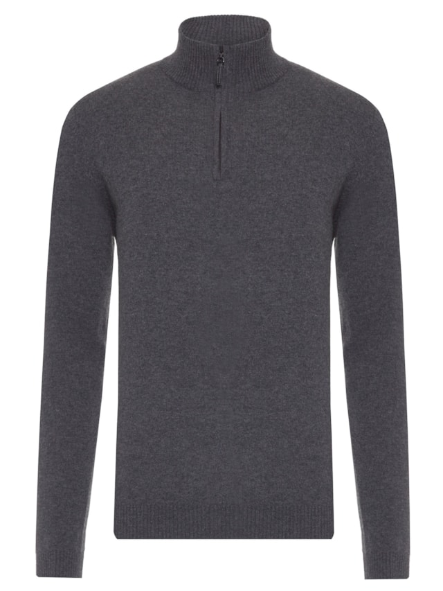 Suéter Masculino Puro Cashmere Detalhe Zíper - Cinza by '2 ESSENTIAL