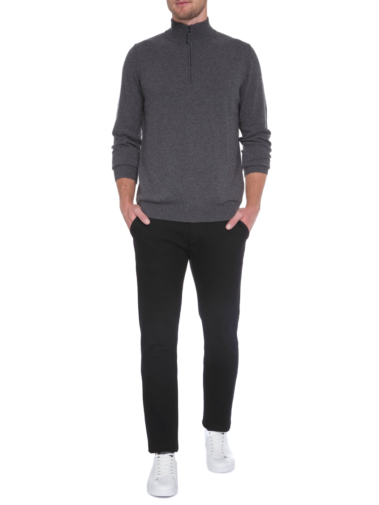 Suéter Masculino Puro Cashmere Detalhe Zíper Cinza '2 Essential