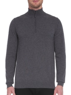 Suéter Masculino Puro Cashmere Detalhe Zíper - Cinza by '2 ESSENTIAL