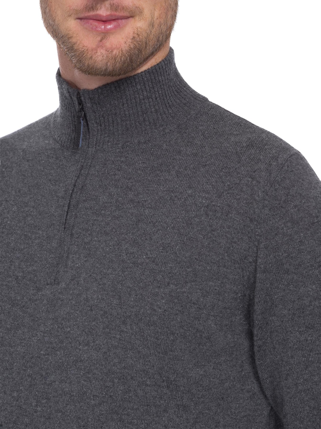 Suéter Masculino Puro Cashmere Detalhe Zíper - Cinza by '2 ESSENTIAL