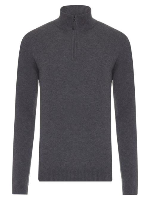 Suéter Masculino Puro Cashmere Detalhe Zíper - Cinza
