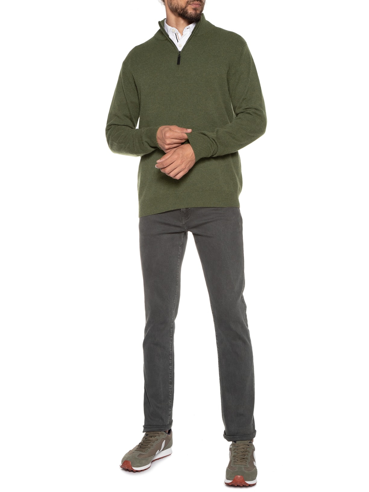 Suéter Masculino Puro Cashmere Detalhe Zíper - Verde by '2 ESSENTIAL