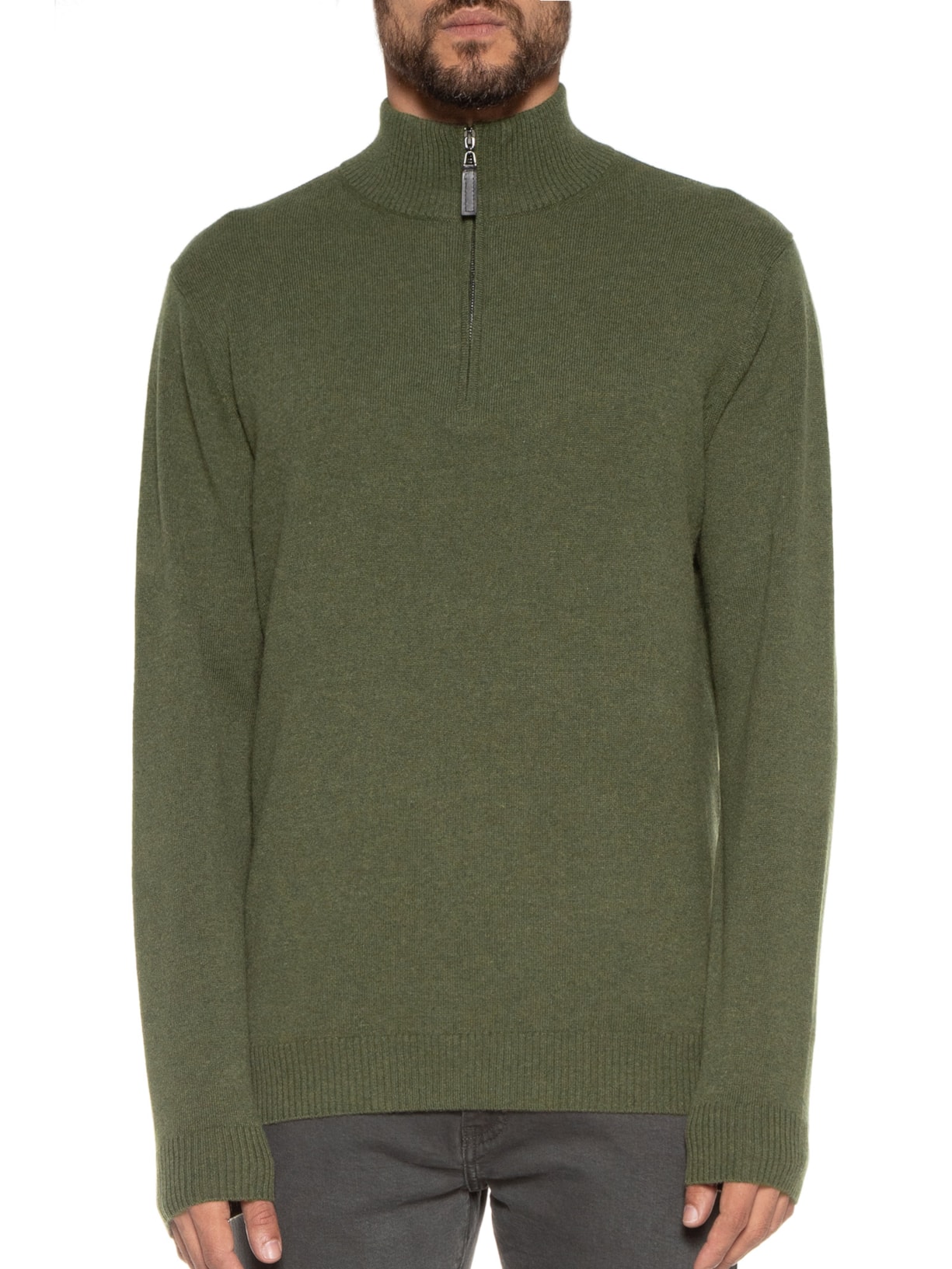 Suéter Masculino Puro Cashmere Detalhe Zíper - Verde by '2 ESSENTIAL