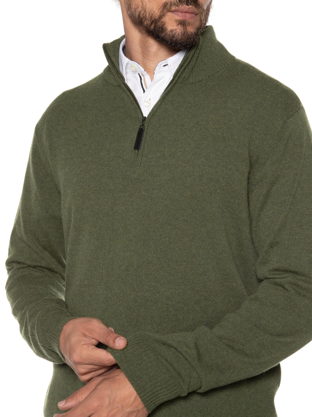 Suéter Masculino Puro Cashmere Detalhe Zíper - Verde by '2 ESSENTIAL