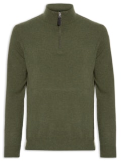 Suéter Masculino Puro Cashmere Detalhe Zíper - Verde by '2 ESSENTIAL
