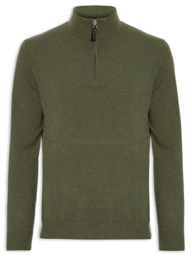 Suéter Masculino Puro Cashmere Detalhe Zíper - Verde by '2 ESSENTIAL
