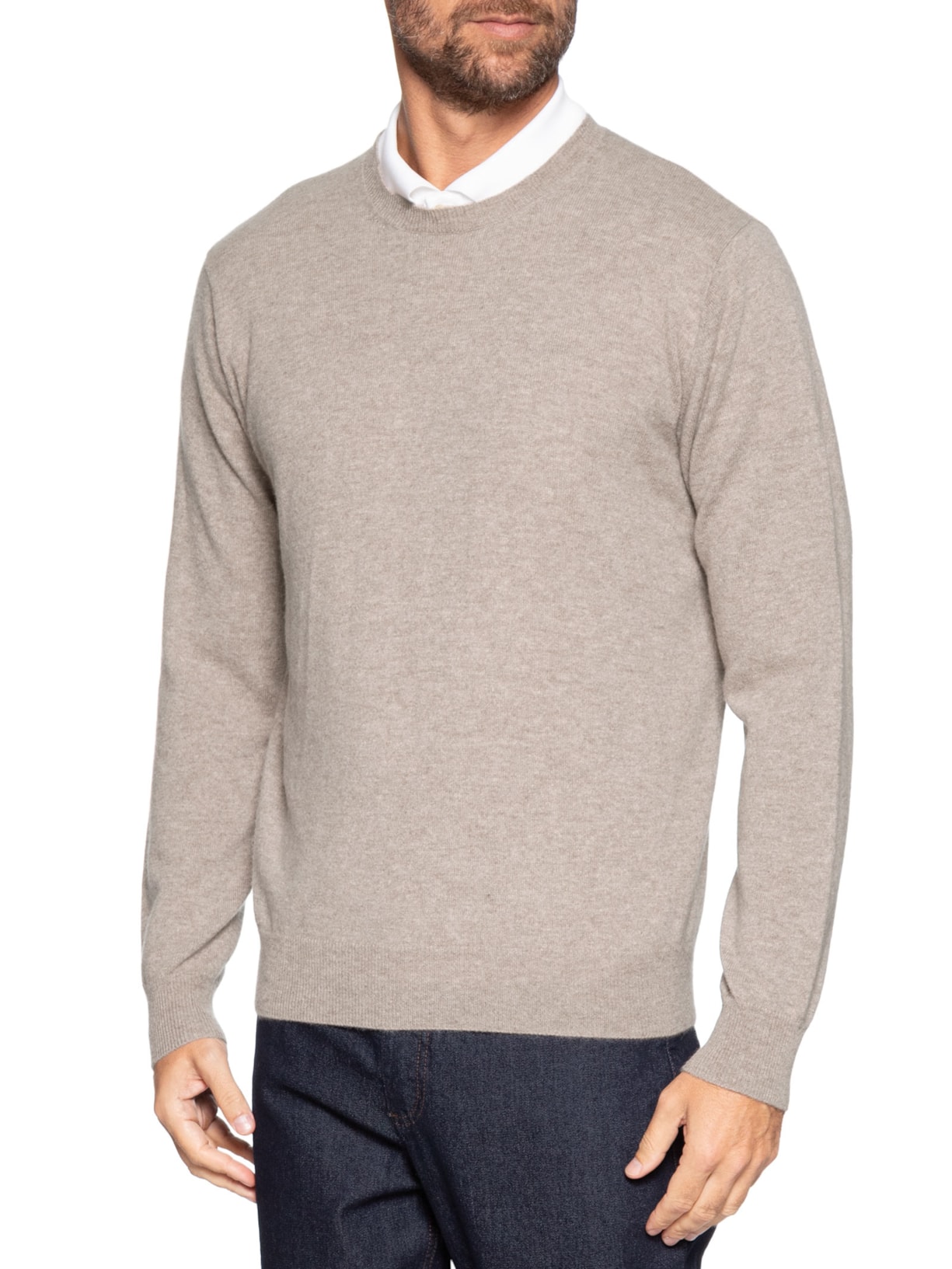 Suéter Masculino Puro Cashmere Gola Careca Bege '2 Essential