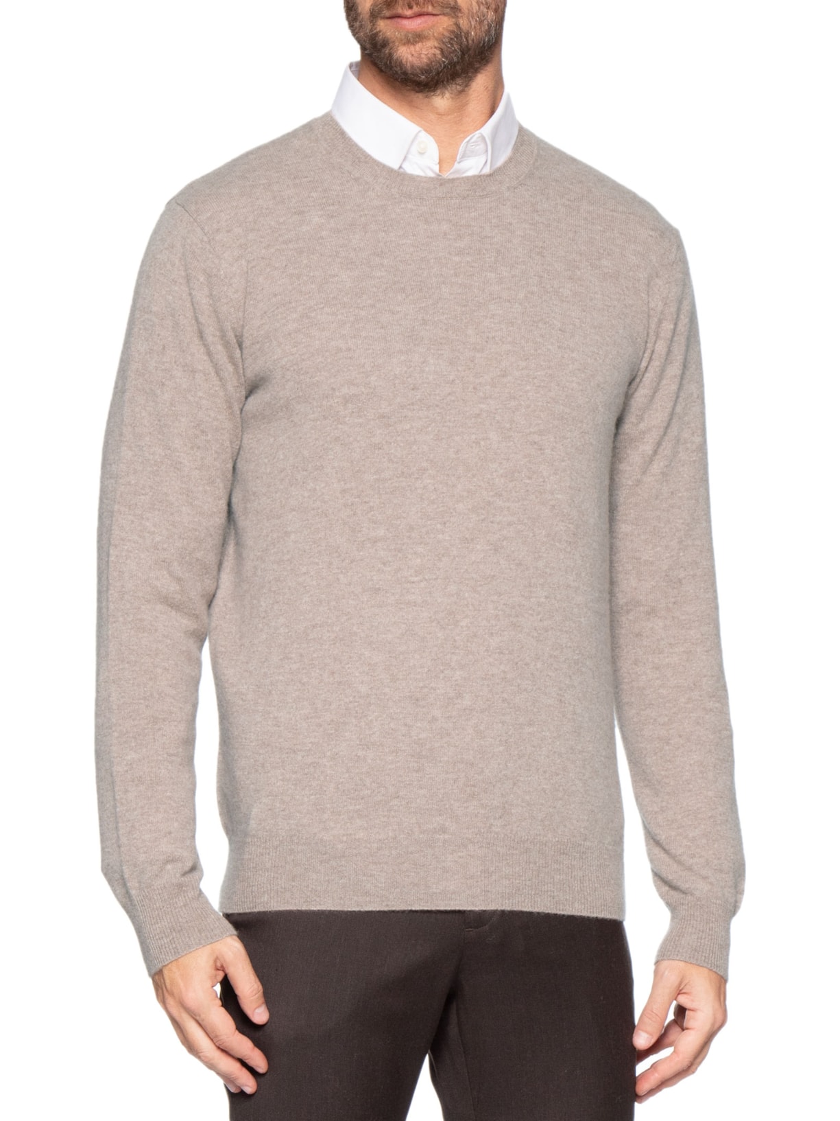 Suéter Masculino Puro Cashmere Gola Careca Bege '2 Essential