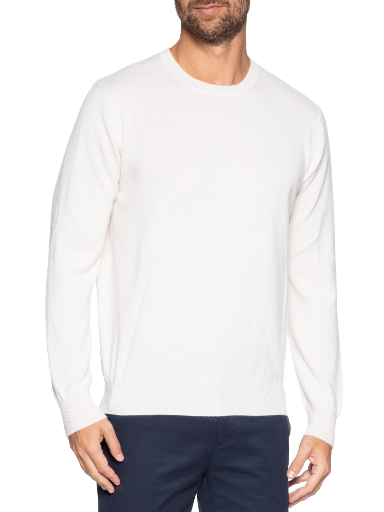 Suéter Masculino Puro Cashmere Gola Careca Branco '2 Essential