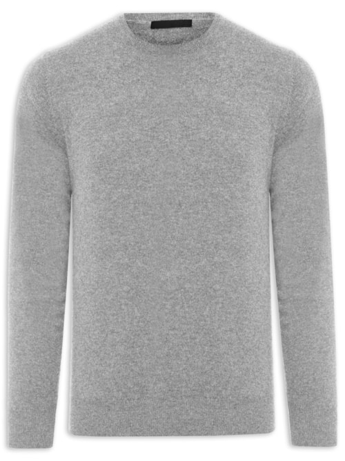 Suéter Masculino Puro Cashmere Gola Careca - Cinza