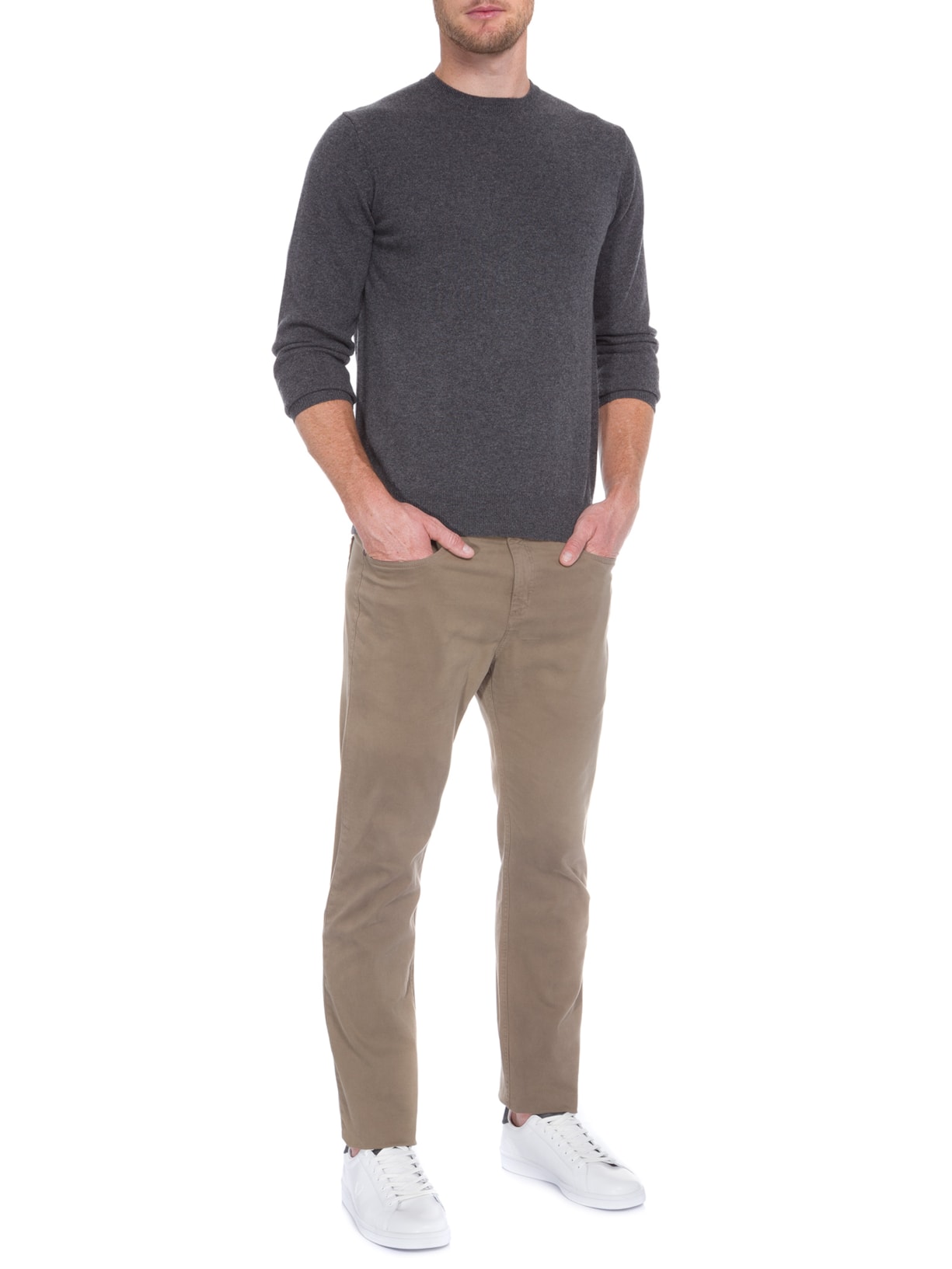 Suéter Masculino Puro Cashmere Gola Careca Cinza '2 Essential