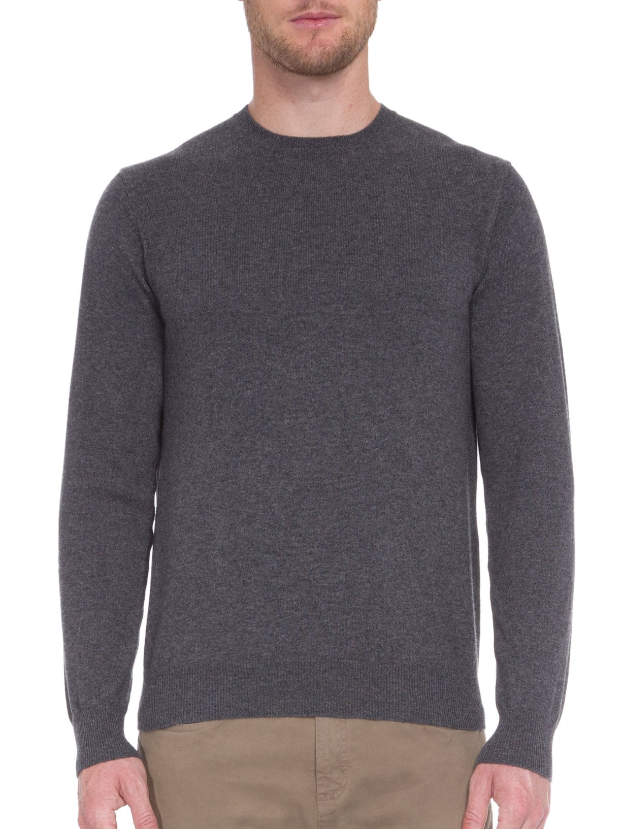 Suéter Masculino Puro Cashmere Gola Careca Cinza '2 Essential