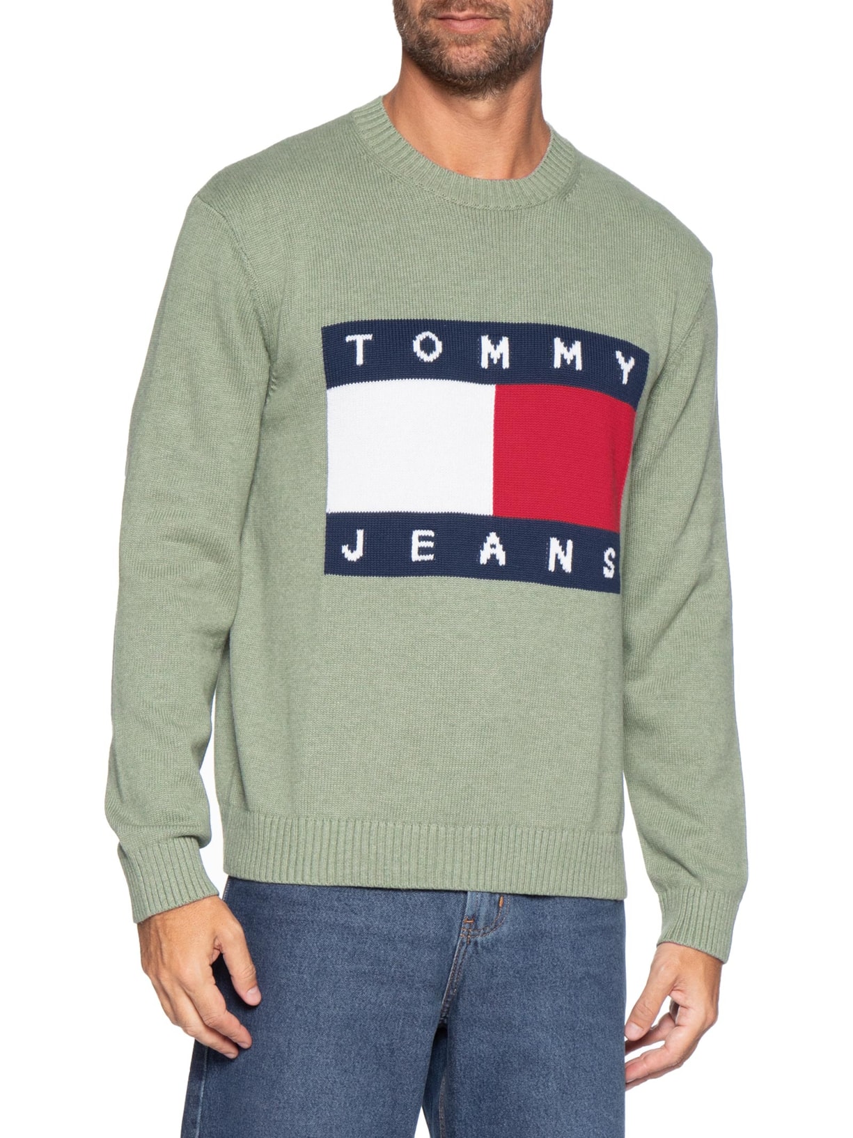 Suéter Masculino Regular Fit Mesclado Com Logo Cinza Tommy Jeans