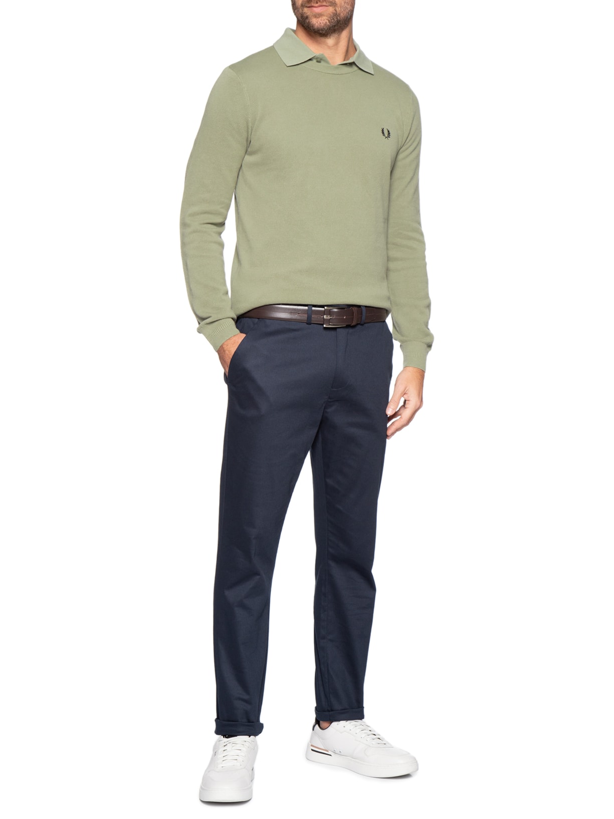 Suéter Masculino Regular Fit Piquê Stitch Verde Fred Perry