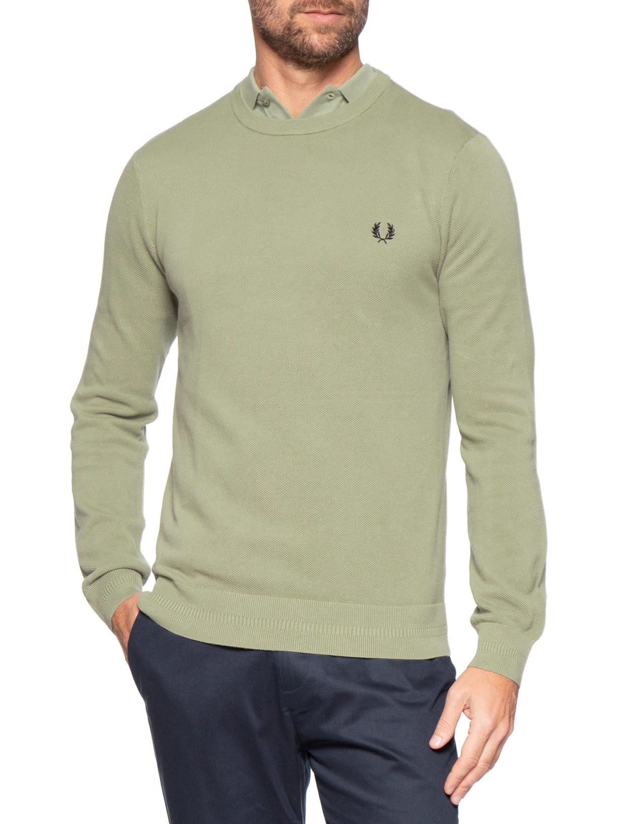 Suéter Masculino Regular Fit Piquê Stitch Verde Fred Perry