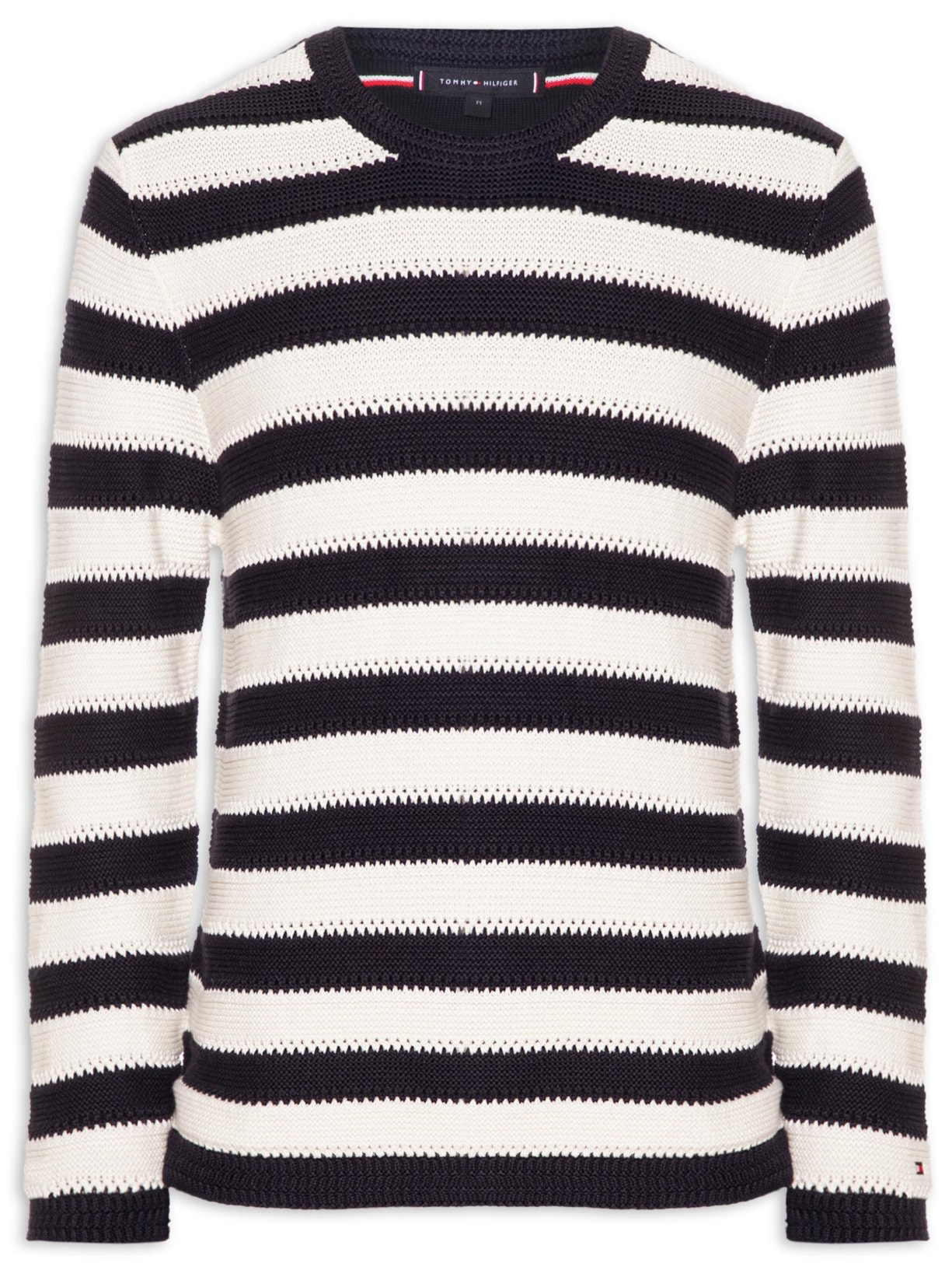 Suéter Masculino Relaxed Fit Crochet Block Listrado Azul Tommy Hilfiger