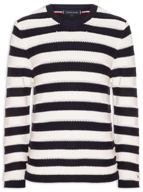 Suéter Masculino Relaxed Fit Crochet Block Listrado - Azul