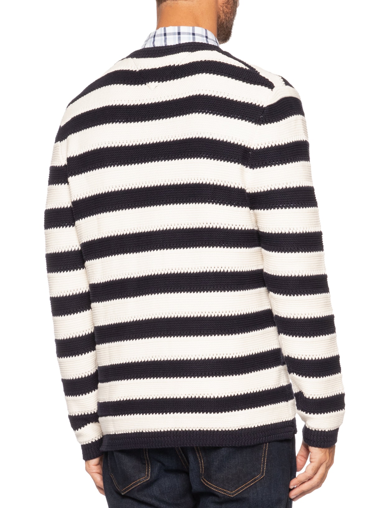 Suéter Masculino Relaxed Fit Crochet Block Listrado Azul Tommy Hilfiger