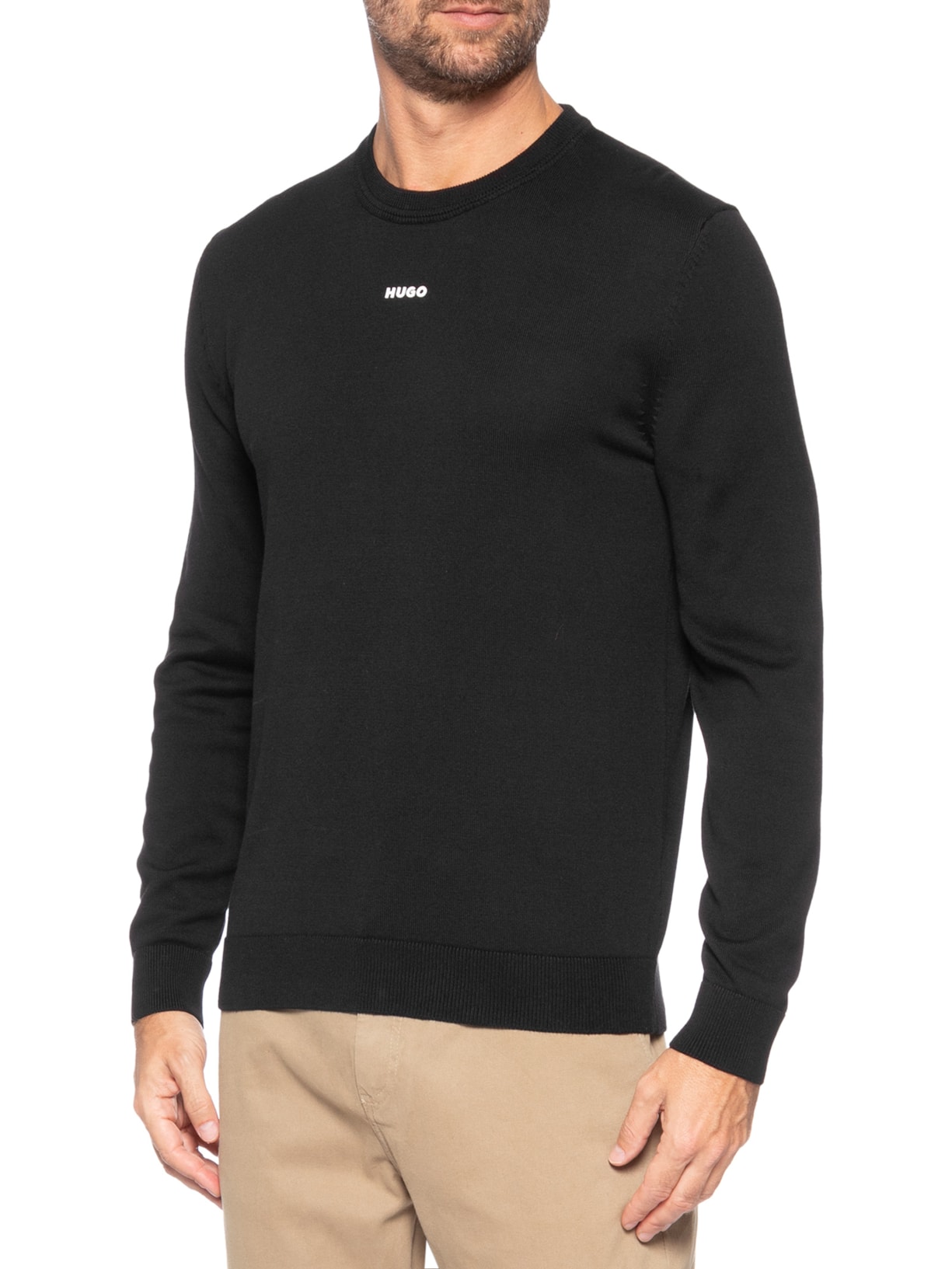 Suéter Masculino Slim-Fit Crew Neck San Cassius-C2 Preto Hugo