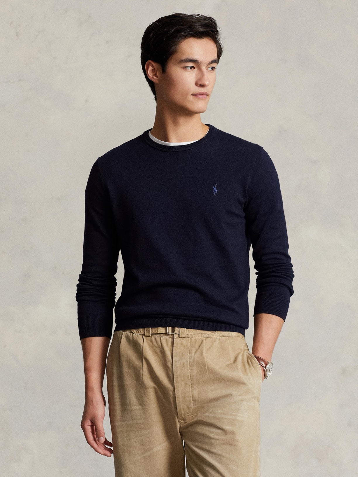 Suéter Masculino Slim Fit Crewneck Pima Cotton Azul Polo Ralph Lauren