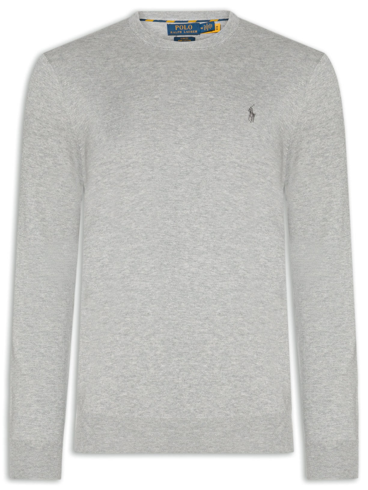 Suéter Masculino Slim Fit Crewneck Pima Cotton Cinza Polo Ralph Lauren