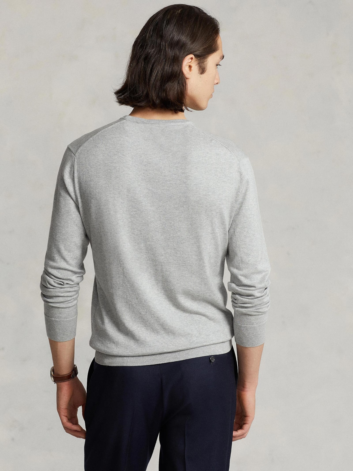 Suéter Masculino Slim Fit Crewneck Pima Cotton Cinza Polo Ralph Lauren