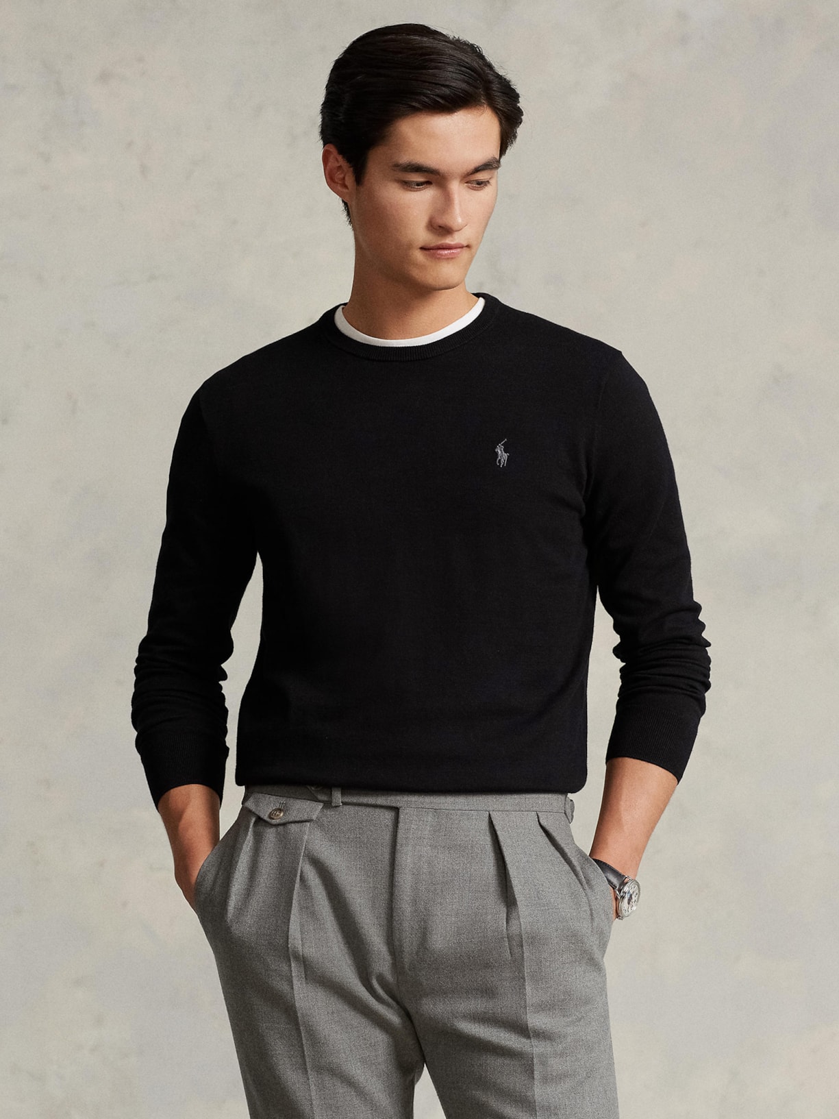 Suéter Masculino Slim Fit Crewneck Pima Cotton Preto Polo Ralph Lauren