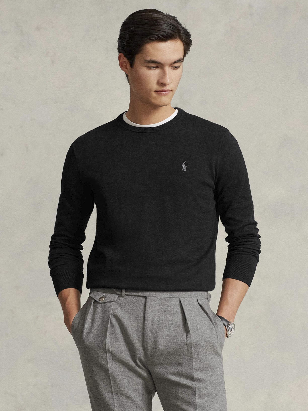Suéter Masculino Slim Fit Crewneck Pima Cotton Preto Polo Ralph Lauren