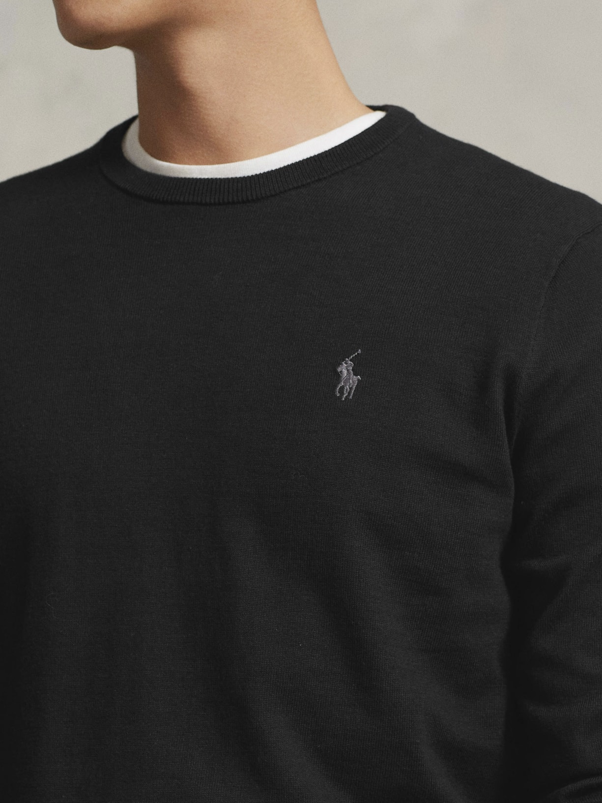 Suéter Masculino Slim Fit Crewneck Pima Cotton Preto Polo Ralph Lauren