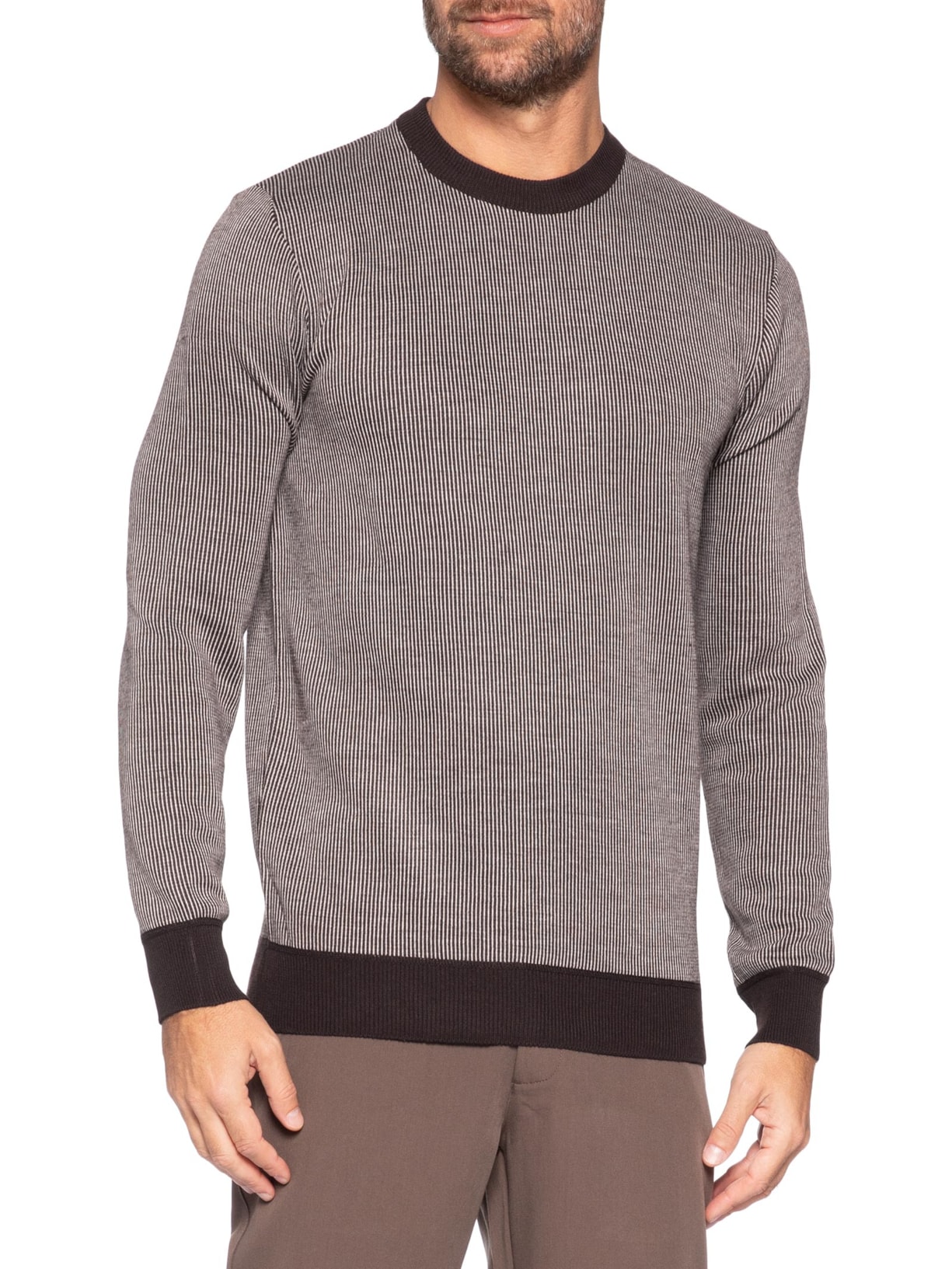 Suéter Masculino Textura Mini Listra Bege '2 Essential
