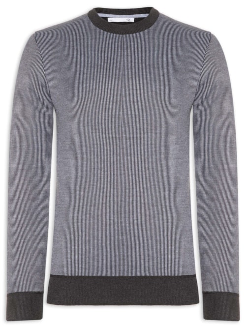 Suéter Masculino Textura Mini Listra - Cinza