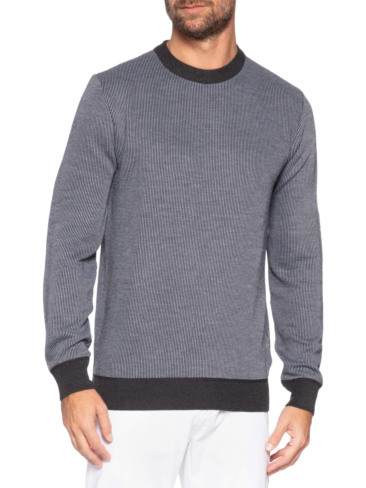 Suéter Masculino Textura Mini Listra Cinza '2 Essential