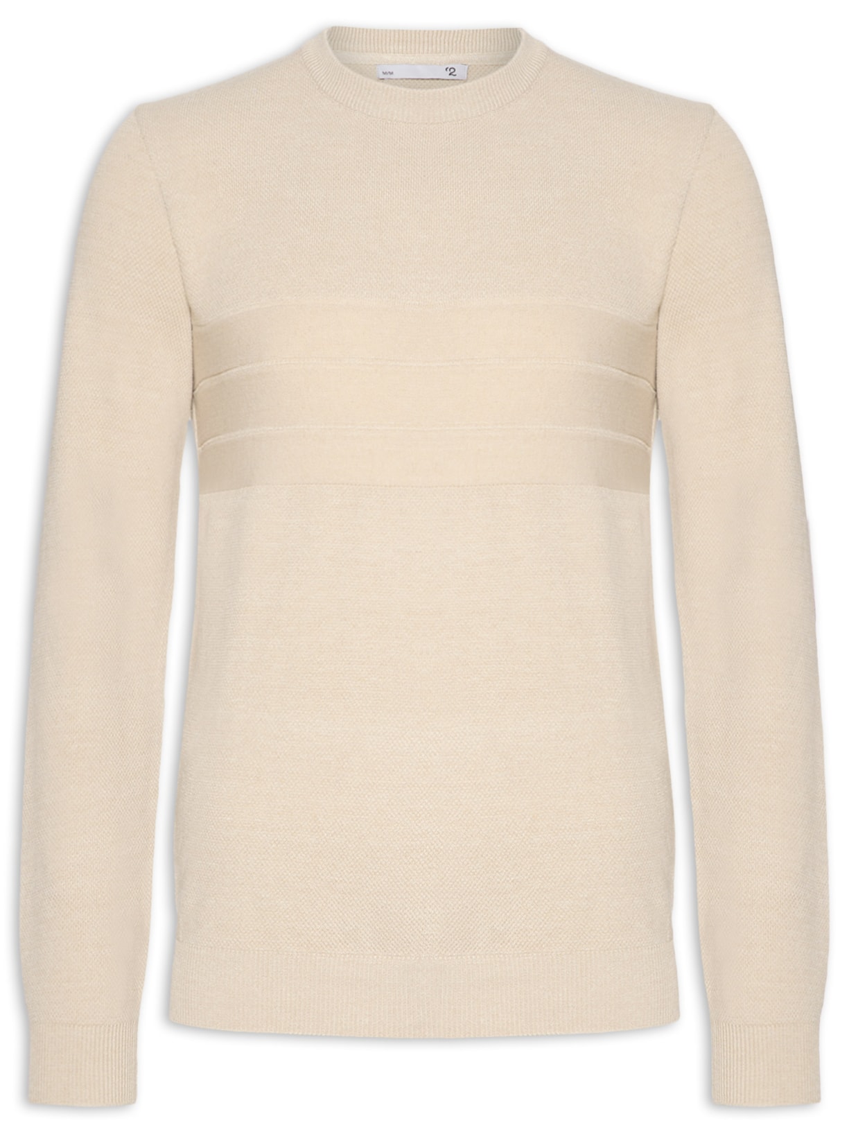Suéter Masculino Textura Piquet Listra Horizontal - Bege