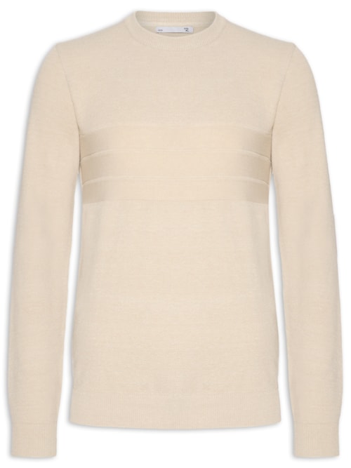 Suéter Masculino Textura Piquet Listra Horizontal - Bege