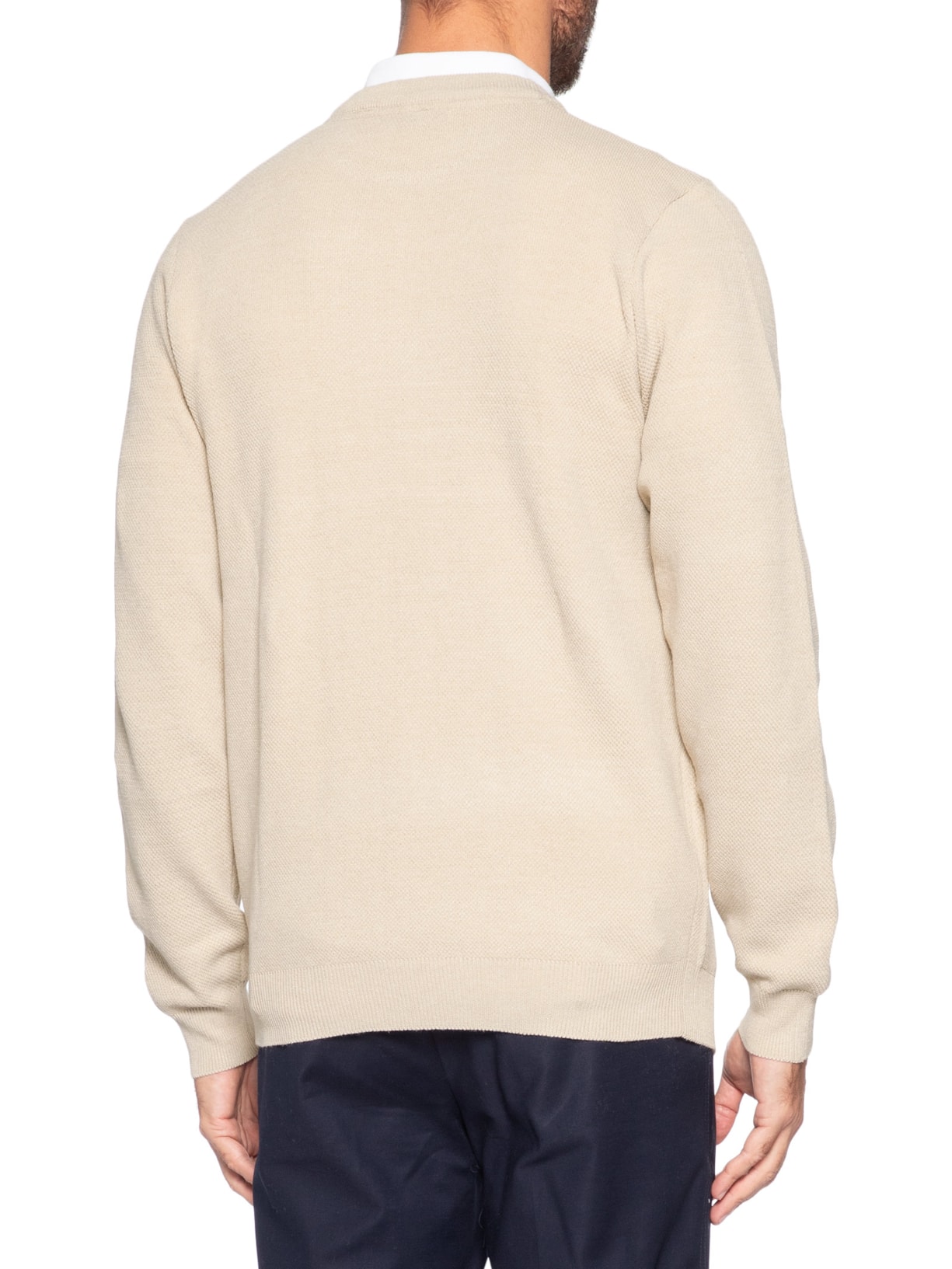 Suéter Masculino Textura Piquet Listra Horizontal Bege '2 Essential