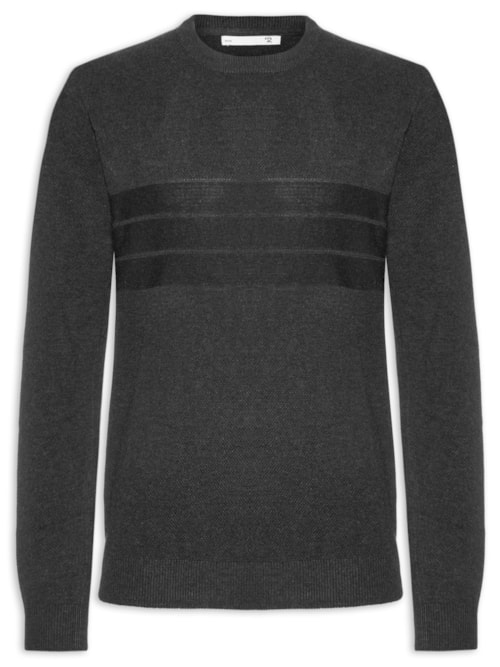 Suéter Masculino Textura Piquet Listra Horizontal - Preto