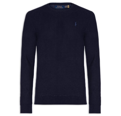 Suéter Masculino Textured Crewneck Polo Pony Cotton - Azul