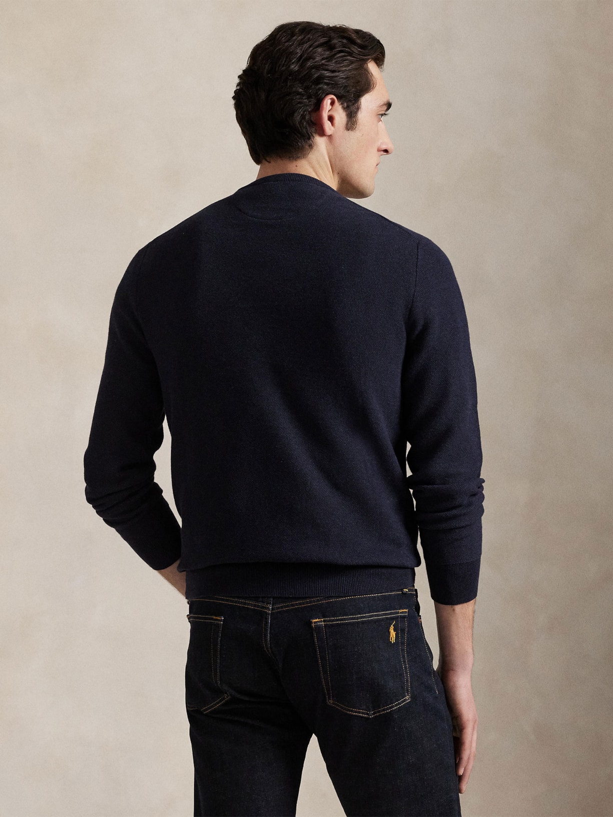 Suéter Masculino Textured Crewneck Polo Pony Cotton Azul Polo Ralph Lauren