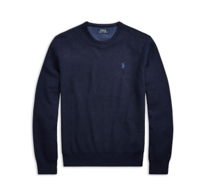 Suéter Masculino Textured Crewneck Polo Pony Cotton - Azul