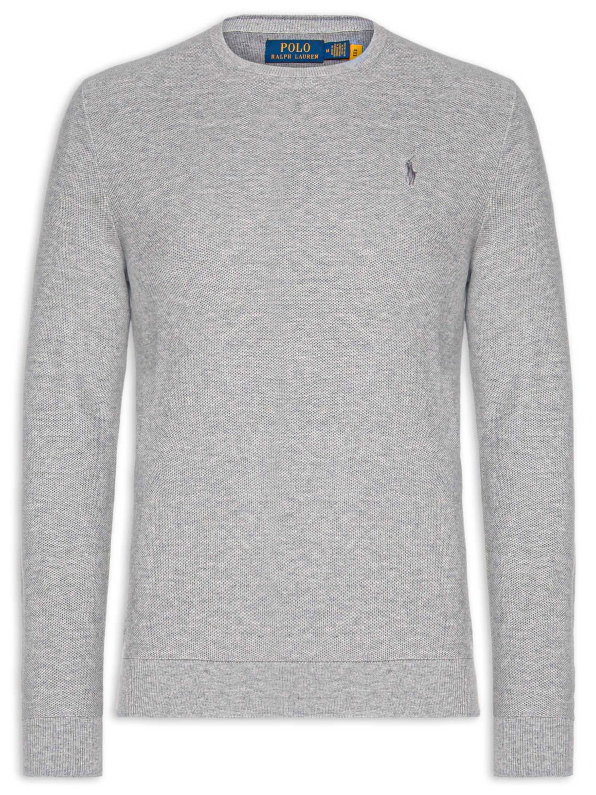 Suéter Masculino Textured Crewneck Polo Pony Cotton Cinza Polo Ralph Lauren