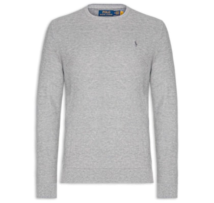 Suéter Masculino Textured Crewneck Polo Pony Cotton - Cinza