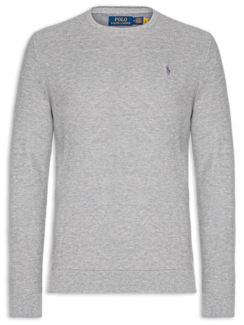 Suéter Masculino Textured Crewneck Polo Pony Cotton - Cinza
