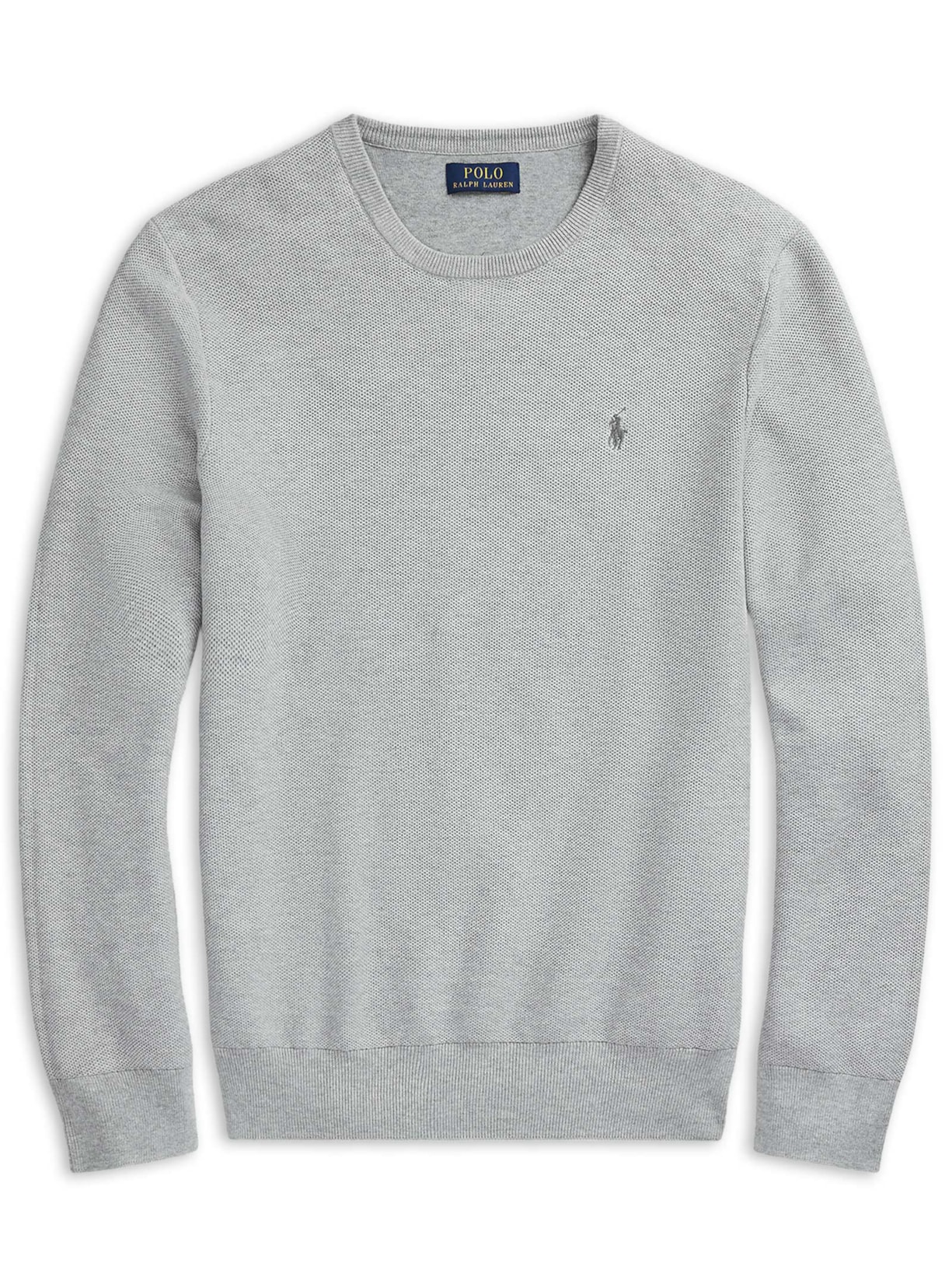 Suéter Masculino Textured Crewneck Polo Pony Cotton Cinza Polo Ralph Lauren