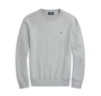 Suéter Masculino Textured Crewneck Polo Pony Cotton - Cinza