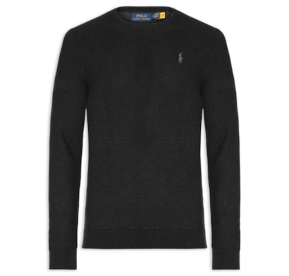 Suéter Masculino Textured Crewneck Polo Pony Cotton - Preto