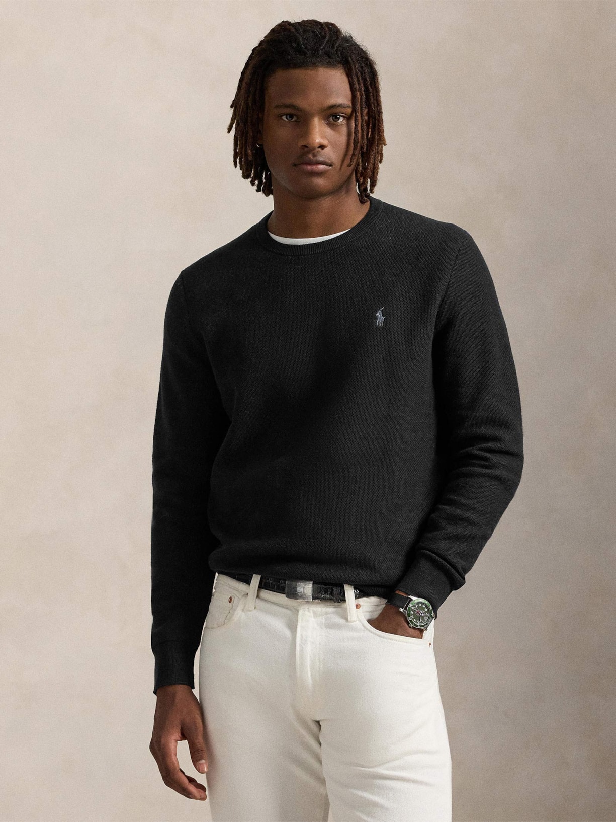 Suéter Masculino Textured Crewneck Polo Pony Cotton Preto Polo Ralph Lauren