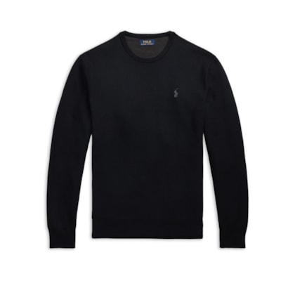 Suéter Masculino Textured Crewneck Polo Pony Cotton - Preto